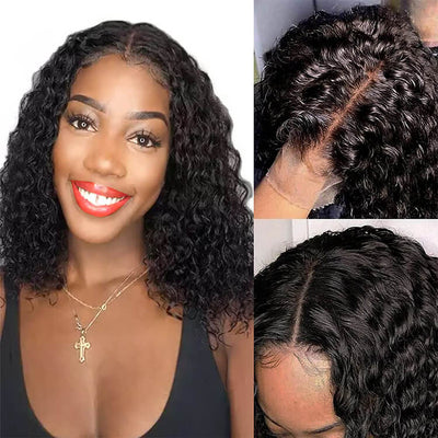 14in Morichy Deep Curly Bob Lace Wigs Middle T Part Human Hair Lace Front Wig