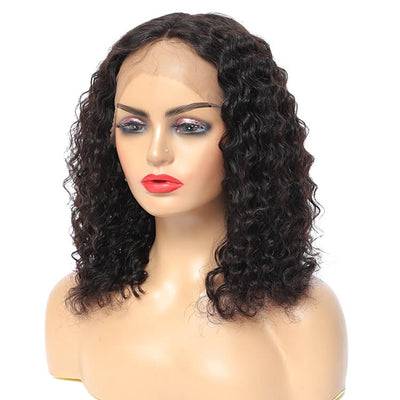 14in Deep Curly Bob Lace Wigs Middle T Part Human Hair Lace Front Wig - Morichy