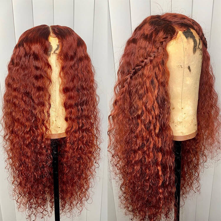 Ginger Orange Transparent Curly Lace Frontal Closure Human Hair Wig