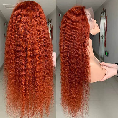 Ginger Orange Transparent Curly Lace Frontal Closure Human Hair Wig - Morichy Hair