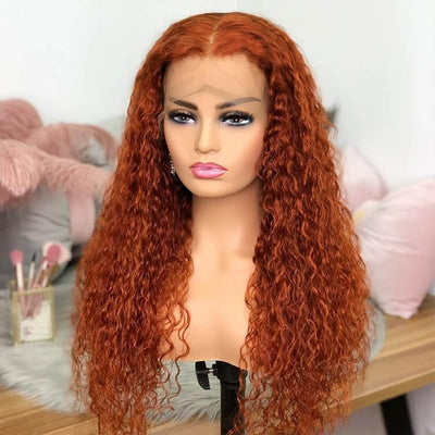 Ginger Orange Transparent Curly Lace Frontal Closure Human Hair Wig - Morichy Hair