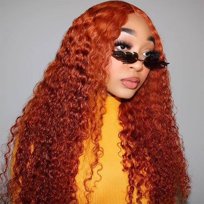 Ginger Orange Transparent Curly Lace Frontal Closure Human Hair Wig - Morichy