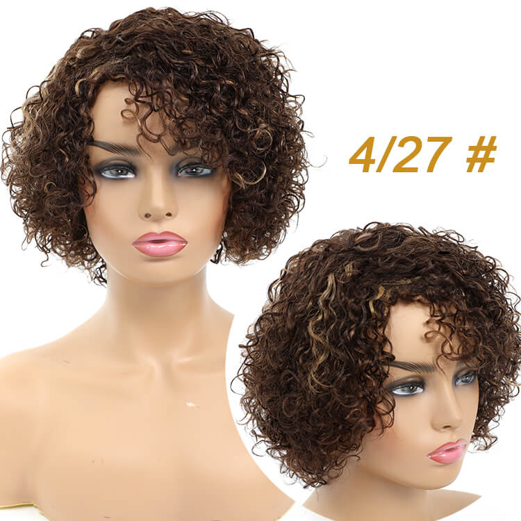 Hebe- Brazilian Curly Human Hair Brown Blonde Wigs, No Lace Short Curly Honey Blonde Haircuts - Morichy
