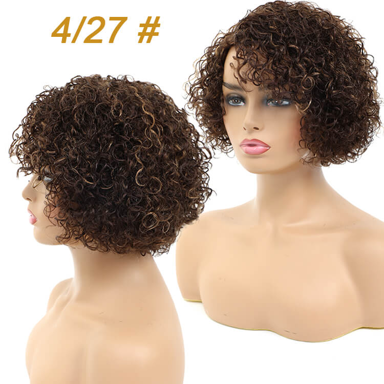 Hebe- Brazilian Curly Human Hair Brown Blonde Wigs, No Lace Short Curly Honey Blonde Haircuts - Morichy