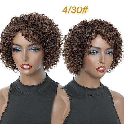 Hebe- Brazilian Curly Human Hair Brown Wigs, No Lace Short Curly Brown Blonde Haircuts - Morichy