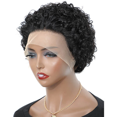 Morichy Transparent 13x1 Short Curly Pixie Cut Human Hair Lace Front Wigs