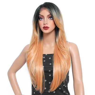 Morichy 26in Ombre Black To Orange Hair Color Synthetic 13x6 Frontal Wigs With Baby Hair Natural Wave