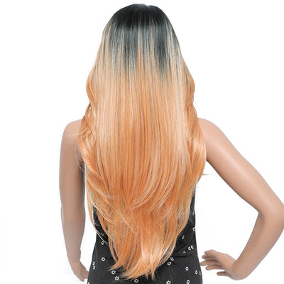 Morichy 26in Ombre Bright Orange Hair Color Synthetic 13x6 Frontal Wigs With Baby Hair Natural Wave