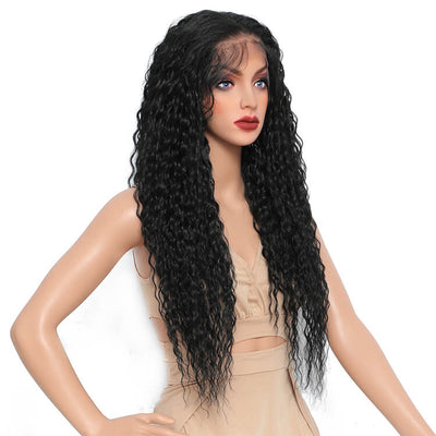 Morichy 28in Long Jet Black Water Wave Hair 13x6 Lace Front Synthetic Wigs For Women