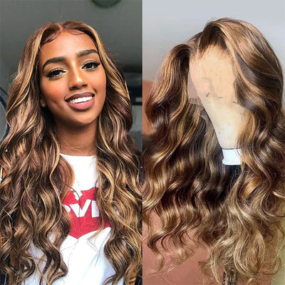 Morichy 4x4 transparent Body Wave lace closure wig, honey blonde human hair wigs