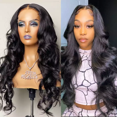 Morichy 4x4 transparent closure wigs pre plucked Malaysian Body Wave human hair