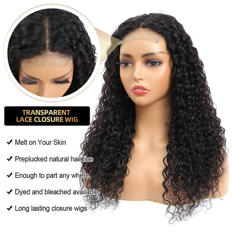 Morichy 4x4 Transparent Lace Closure Human Hair Wigs Pre Plucked Indian Curly Lace Wig