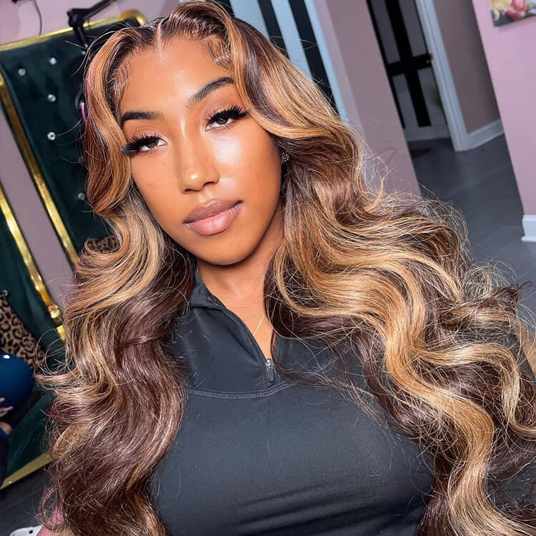 Morichy Body Wave Virgin Hair Honey Blonde Highlights 13x4 Transparent Lace Front Wig