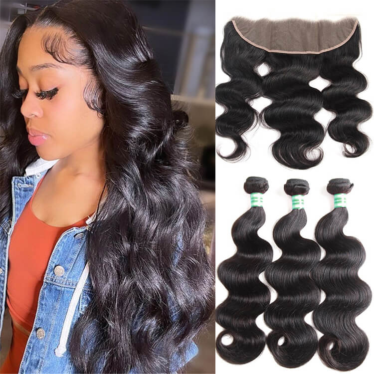 Morichy Body Wave 3 Bundles Virgin Human Hair Weaves With 13x4 Lace Frontal