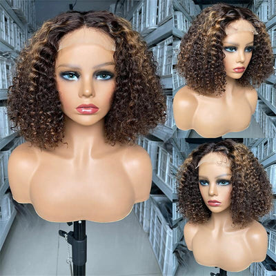 Morichy Color 427 Curly 4x4 Lace Closure Wig Short Bob Human Hair Wigs