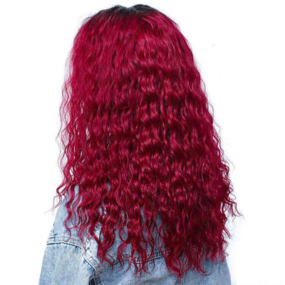 18in Morichy Deep Curly Ombre Burgundy Red 13x4 Lace Frontal Human Hair Lace Wig