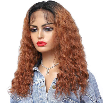 18in Morichy Deep Curly Ombre Red Brown 13x4 Lace Frontal Human Hair Lace Wigs