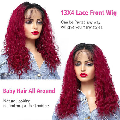 18in Morichy Deep Curly Ombre Red Brown 13x4 Lace Frontal Human Hair Lace Wigs