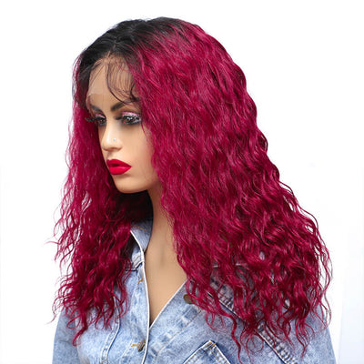18in Morichy Deep Curly Ombre Burgundy Red 13x4 Lace Frontal Human Hair Lace Wig