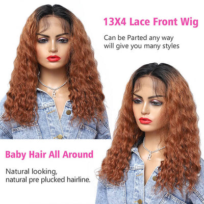 Morichy Deep Curly Ombre Light Brown 13x4 Lace Frontal Human Hair Lace Wigs