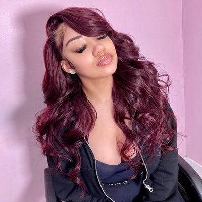(Pre-Order) Morichy Hair Customized Burgundy Red Transparent Body Wave Human Hair 13x4 Frontal Wig