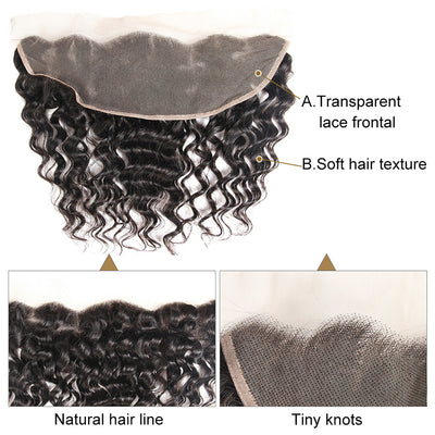 Morichy Deep Wave 3 Bundles Virgin Human Hair With 13x4 Transparent Lace Frontal