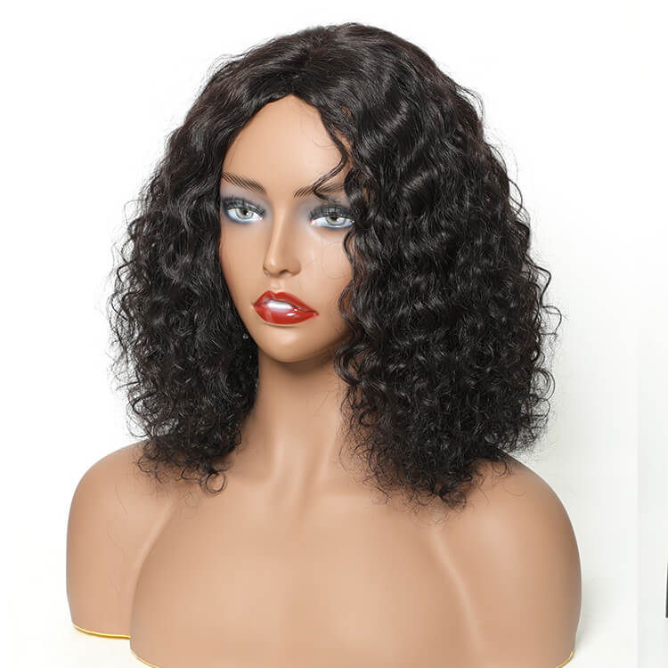 Morichy Human Curly Wigs for Black Women, Short Bob Wig with Middle Part 