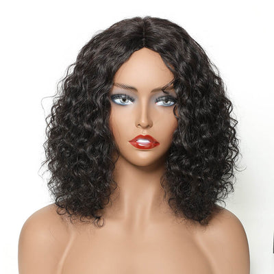 Morichy Human Curly Wigs for Black Women, Short Bob Wig with Middle Part 