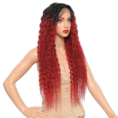 Morichy Ombre Burgundy Red Synthetic Lace Front Wig 28in Heat Resistant Fiber 13x6 Wigs Water Wave