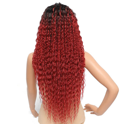 Morichy Ombre Burgundy Red Synthetic Lace Front Wig 28in Heat Resistant Fiber Water Wave 13x6 Wigs