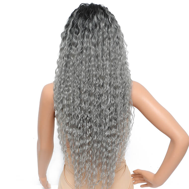 Morichy Curly Silver Grey Ombre Synthetic Hair 13x6 Lace Front Wigs 28in