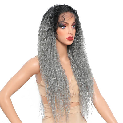 Morichy Ombre Curly Silver Grey Synthetic Hair 13x6 Lace Front Wigs 28in