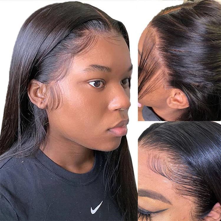 Morichy Straight 13x4 transparent lace frontal wigs pre plucked Malaysian human hair