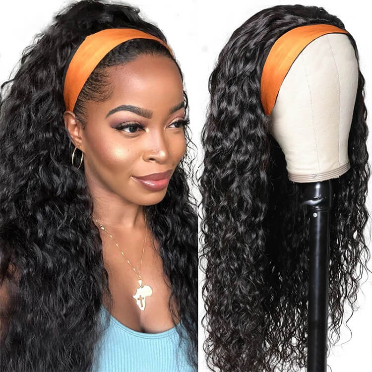 Morichy Water Wave Headband Wig Glueless No Lace Human Hair Curly Wigs
