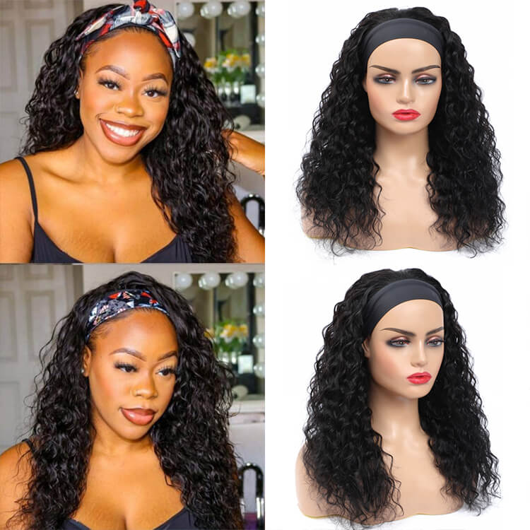 Morichy Water Wave Headband Wig Glueless No Lace Human Hair Curly Wigs