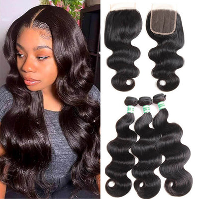 Morichy 3 Bundles with 4x4 Lace Closure Body Wave Remy Virgin Human Hair
