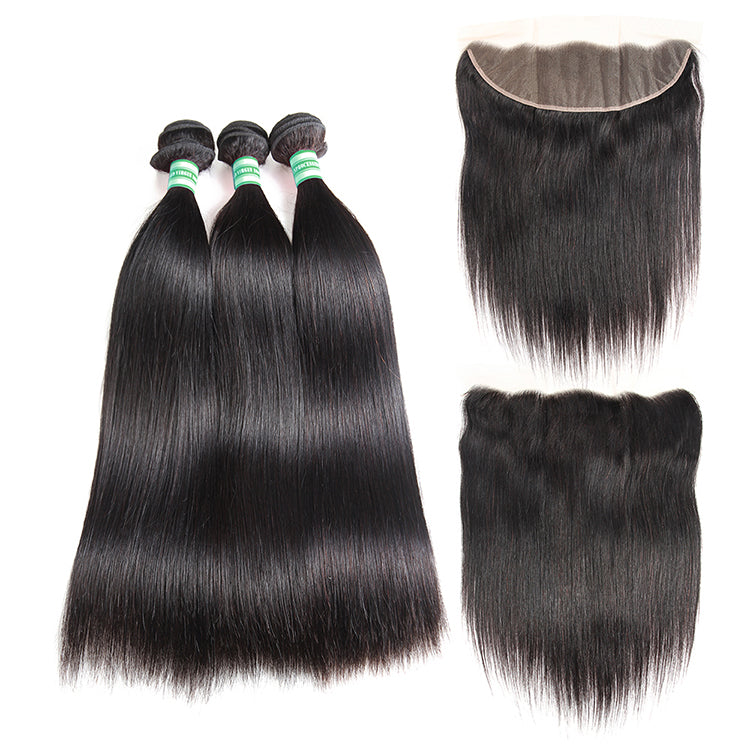 Morichy Straight Virgin Human Hair 3 Bundles With 13x4 Transparent Lace Frontal