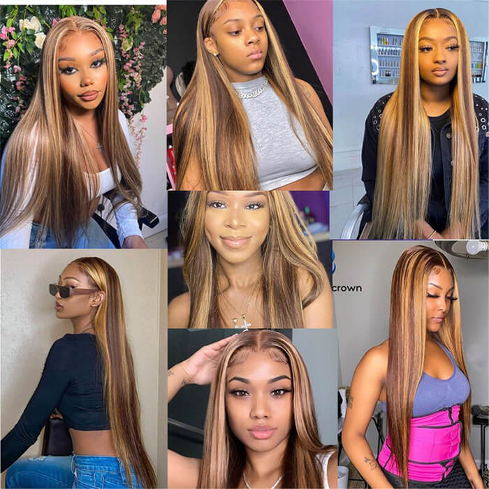 Straight Highlights Honey Blonde 13x4 Transparent Lace Frontal Wig - Morichy.com