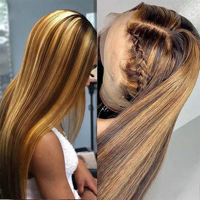 Straight Highlights Honey Blonde 13x4 Transparent Lace Frontal Wig - Morichy Official Store
