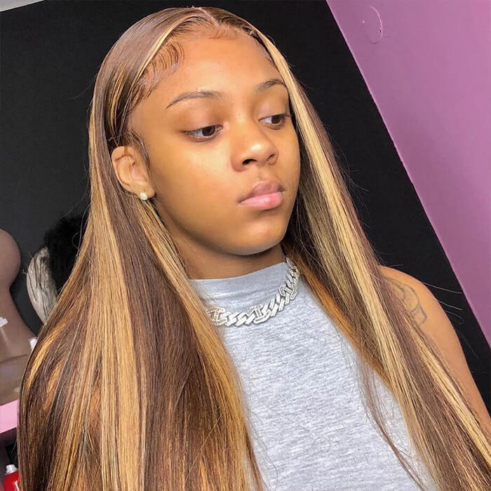 Straight Highlights Honey Blonde 13x4 Transparent Lace Frontal Wig - Morichy Hair