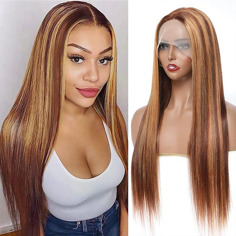 Straight Highlights 13x4 Lace Frontal Wig Morichy Honey Blonde Human Hair Wigs