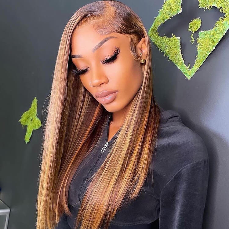 Straight Highlights 13x4 Lace Frontal Wig Morichy Honey Blonde Human Hair Wigs