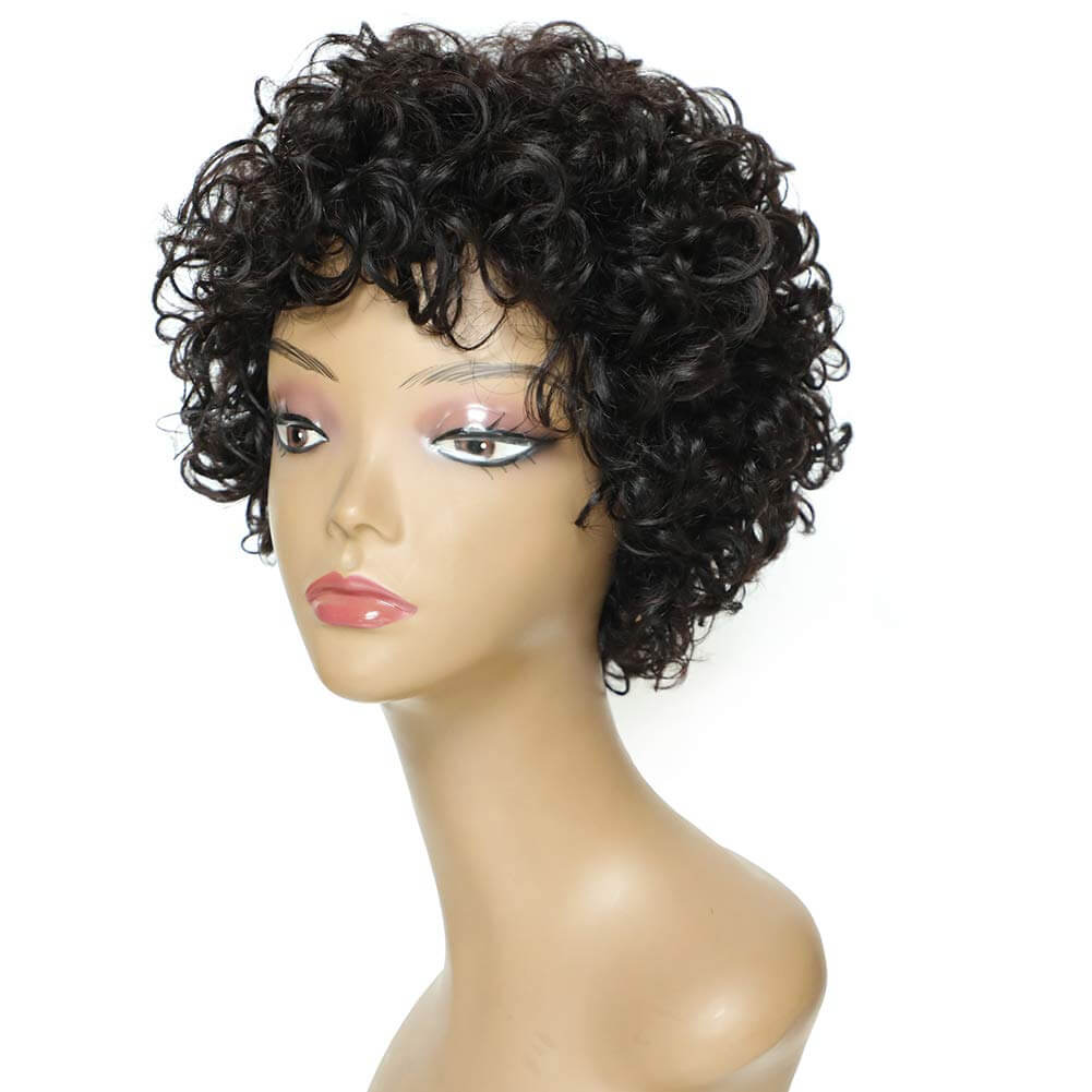 Taya-Short Curly Highlights Human Hair Bob Wigs for Women Morichy No Lace Wig