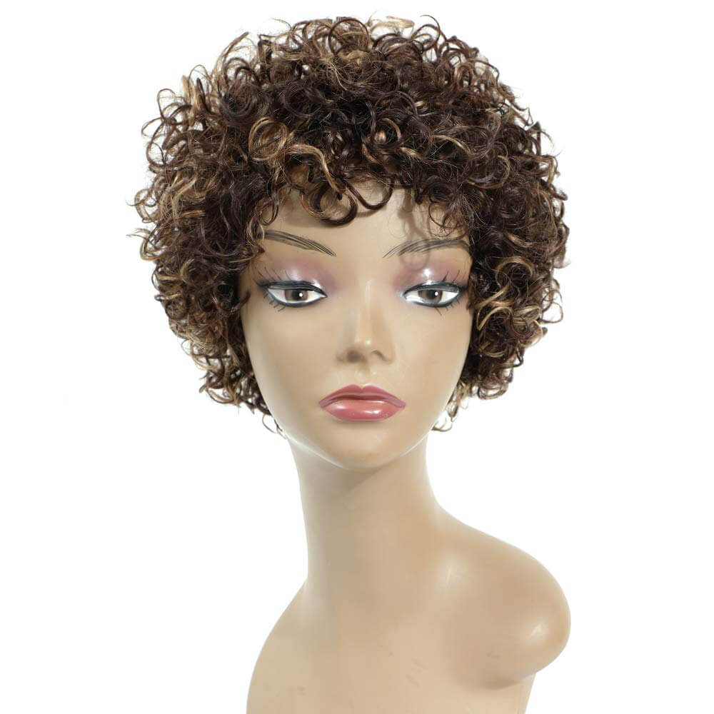 Taya-Short Curly Highlights Human Hair Bob Wigs for Women Morichy No Lace Wig